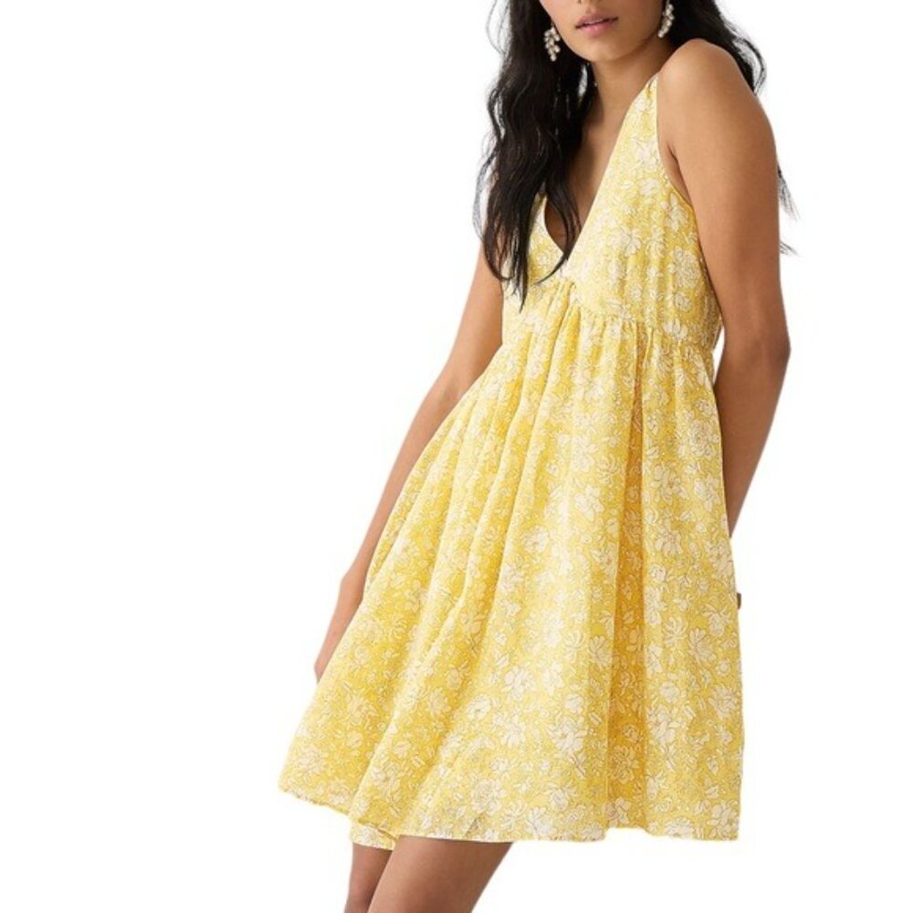 J. Crew Swingy V Neck Mini Dress  Pale Yellow Tossed Floral Size Small NWT